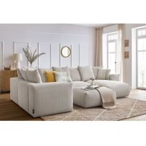 BOBOCHIC - Canapé panoramique fixe modulable VOLTAIRE avec 1 méridienne, 1 angle, 2 chauffeuses et 1 pouf Angle droit Beige
