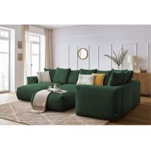 BOBOCHIC - Canapé panoramique fixe modulable VOLTAIRE avec 1 méridienne, 1 angle, 2 chauffeuses et 1 pouf Angle gauche Vert