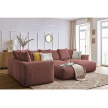 BOBOCHIC - Canapé panoramique fixe modulable VOLTAIRE avec 1 méridienne, 1 angle, 2 chauffeuses et 1 pouf Angle droit Rose