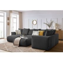 BOBOCHIC - Canapé panoramique fixe modulable VOLTAIRE avec 1 méridienne, 1 angle, 2 chauffeuses et 1 pouf Angle gauche Gris foncé