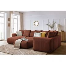 BOBOCHIC - Canapé panoramique fixe modulable VOLTAIRE avec 1 méridienne, 1 angle, 2 chauffeuses et 1 pouf Angle gauche Orange