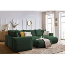 BOBOCHIC - Canapé panoramique fixe modulable VOLTAIRE avec 1 méridienne, 1 angle, 2 chauffeuses et 1 pouf Angle droit Vert