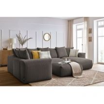 BOBOCHIC - Canapé panoramique fixe modulable VOLTAIRE avec 1 méridienne, 1 angle, 2 chauffeuses et 1 pouf Angle droit Taupe