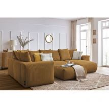 BOBOCHIC - Canapé panoramique fixe modulable VOLTAIRE avec 1 méridienne, 1 angle, 2 chauffeuses et 1 pouf Angle droit Jaune