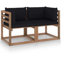 Design In - Canapé palette de jardin,Canapé d'extérieur,Sofa de jardin 2 places et coussins noir Pinède CFW94671