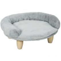 Canapé panier chien ou chat design scandinave housse amovible pieds en bois peluche douce gris