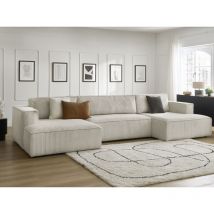 BOBOCHIC - Canapé panoramique convertible coffre NINA velours côtelé Gris clair