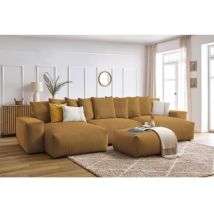 BOBOCHIC - Canapé panoramique convertible coffre VOLTAIRE avec pouf Panoramique Jaune