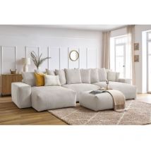 BOBOCHIC - Canapé panoramique convertible coffre VOLTAIRE avec pouf Panoramique Beige