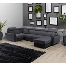 Tendencio - Canapé panoramique Convertible Empero u gris et noir