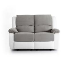 Usinestreet - relaxxo - Canapé Relaxation 2 places Microfibre et Simili leo - Blanc et gris