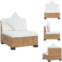 Canapé sans accoudoirs avec coussins Rotin naturel - Canapé Jardin - Canapé Extérieur - Mobilier De Jardin - Rotin Naturel - Chaise Longue