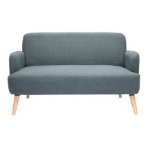 Canapé scandinave 2 places en tissu vert de gris et bois clair ISKO
