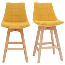 Miliboo - Tabourets de bar scandinaves tissu effet velours jaune moutarde 65 cm (lot de 2) matilde