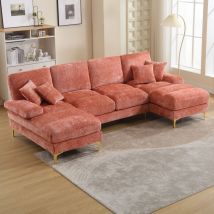 Okwish - Canapé sectionnel moderne en forme de u en chenille de grande taille avec deux sièges inclinables pour salon, chambre à coucher, bureau,