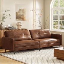 Vintage 3-sitzer-sofa Aus Geöltem Leder, 219 Cm, Metallgestell, Braun