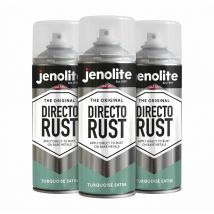 Turquoise - 3 x 400ml Aerosol - JENOLITE Directorust Satin Multi Surface Paint - Turquoise - For Use On Wood, Metal, Plastic, Ceramic & Rusted