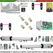 Cancello Automatico 6 Metri 2 Ante da 3 mt Kit Base 2 Motori Elettromeccanici 230 v Corsa 500 mm Spinta 2 Q.ntali Kit Staffe 5 Radiocomandi 2 Coppie