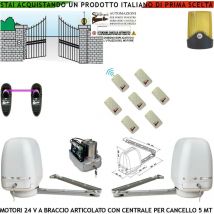 Securvera - Cancello Elettrico Kit Motori a Braccio Articolato 24 v 2 Ante da 0,5 a 2,5 mt Centrale 220/24 v 7 Radiocomandi Faro Fotocellula