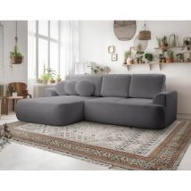 Candela - ecksofa links 4-sitzer - schlaffunktion und bettkasten - aus bouclé-stoff - dunkelgrau