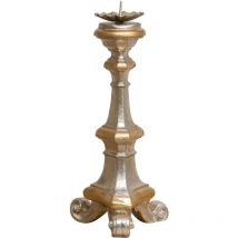 Candélabre en bois 19x40x19 cm Chandelier décoré Bougeoir sur pied Candélabre de sol à 1 bras Finition or et argent