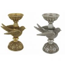 Dkd Home Decor - Candelabro de la Marca Plateado Dorado Resina Pájaro (16.6 x 11.6 x 24.5 cm) (2 Piezas) (Referencia: S3026376)