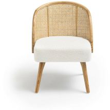 Drawer - Fauteuil en tissu bouclette et rotin - Blanc - candice