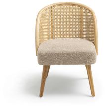 Drawer - Fauteuil en tissu bouclette et rotin - Taupe - candice