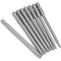 Lot de 8 embouts de tournevis Torx longs 1/4' magnétiques tête étoile - 100 mm de long - 6 pans - Jeu d'outils électriques Torx (8 pièces de 100 mm)