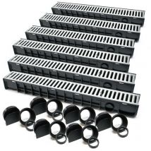 6x Caniveau – 1000 x 140 x 115 mm – Capacité de charge 1,5 t – avec Grille de recouvrement galvanisée – Drainage Eaux usées Rigole Évacuation Garage