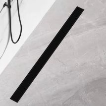 Finmrys - Caniveau de douche en acier inoxydable pour cabine de douche avec arrêt des odeurs et filtre à cheveux - cache évacuation en verre noir