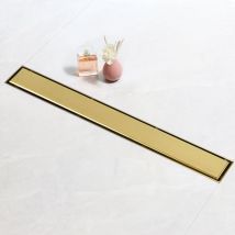 Sanitemodar - Caniveau de douche doré 30cm, Panneau 2 en 1, Caniveau de douche siphonné avec appareil désodorisant et filtre à cheveux