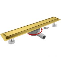 Sanitemodar - Caniveau de douche doré 120cm, Panneau 2 en 1, Caniveau de douche 360°siphonné avec appareil désodorisant et filtre à cheveux