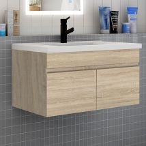 Biubiubath - Meuble de salle de bain 80 cm avec vasque suspendu 2 portes meuble de salle de bain - bois clair