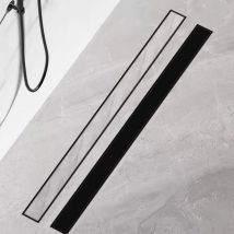 Finmrys - Caniveau Douche Noir Italienne 30cm à carreler, Siphon de Sol Douche Modèle 2 en 1, Acier Inoxydable
