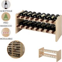 Cantinetta Portabottiglie Legno 16 Posti Scaffale Impilabile Cantina Porta Bottiglie - cm 68x27x30 - brown