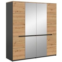 Canu Kleiderschrank 2 Türen, 2 Spiegeltüren Grau, Eiche Dekor.