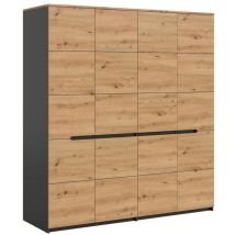 Canu Kleiderschrank 4 Türen Grau, Eiche Dekor.