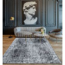 Canyon pflegeleichter Teppich, Flachgewebe, modernes Design, ideal für Küche und Esszimmer, Gel-Rücken, Anti-Rutsch Unterseite, Grau, 200 x 290 cm