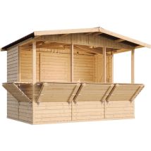 Timbela - Capanno in Legno, Capanno Espositore in Legno, Chiosco in legno da giardino per bar, cinque finestre esterne H232x336x263 cm/6 m2 Stand di