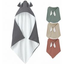 Cape, sortie de bain intérieur 100 % coton - 75 x 75 cm - Lapin - Gris Monsieur Bébé