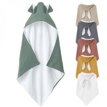 Cape, sortie de bain pour bébé intérieur 100 % coton - 100 x 100 cm - Lapin - Vert bleu Monsieur Bébé