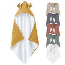 Cape, sortie de bain pour bébé intérieur 100 % coton - 100 x 100 cm - Lapin - Moutarde Monsieur Bébé