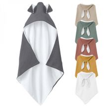 Cape, sortie de bain pour bébé intérieur 100 % coton - 100 x 100 cm - Lapin - Gris Monsieur Bébé