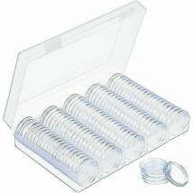 Capsules de Monnaie 30mm Capsules de Pièces en Plastique Rondes Capsules à Monnaie avec Boîte d'Organisateur de Stockage pour Collecte de Pièce de