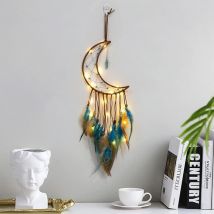 Capteur De Rêves En Plumes, Attrape Rêve Lumineux Fait Main Mobiles Attrape-Rêves Rétro Romantique Décor (Bleu)