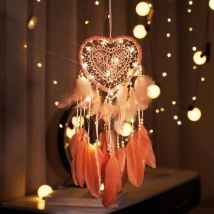 Capteur De Rêves En Plumes, Attrape Rêve Lumineux Fait Main Mobiles Attrape-Rêves Rétro Romantique Décor (Rose)