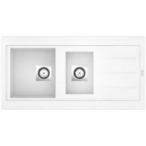 Evier de cuisine à encaster 1 cuve et demi bac en résine minérale Blanc 98 x 50 cm