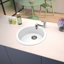 Carea Cuisine&bain - vier de cuisine rond à encastrer bac en résine minérale composite blanc 50 x 19 cm