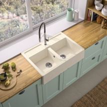 Carea - Evier Timbre d'office 2 bacs Sable